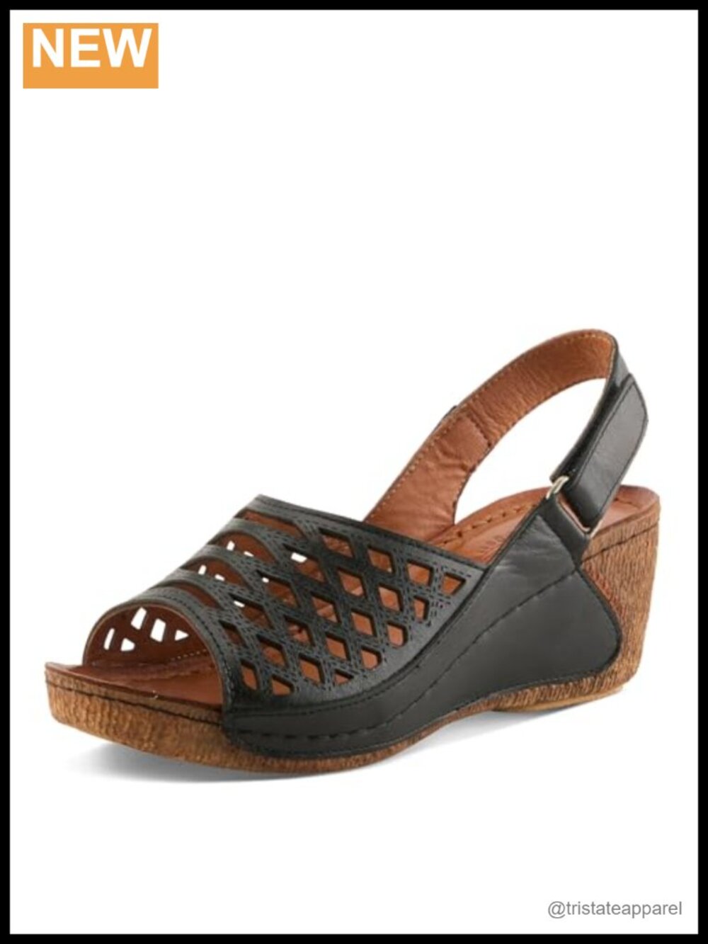 Women's Leather Wedge Slingback Sandal with Laser-Cut Lattice Design